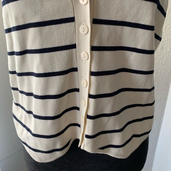 Zara Striped Button Front Sweater Vest Size L Nautical Coastal Preppy Knit Top - Picture 3 of 12